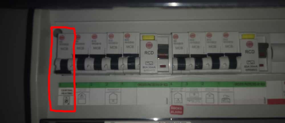 boiler switch at the fuse board
